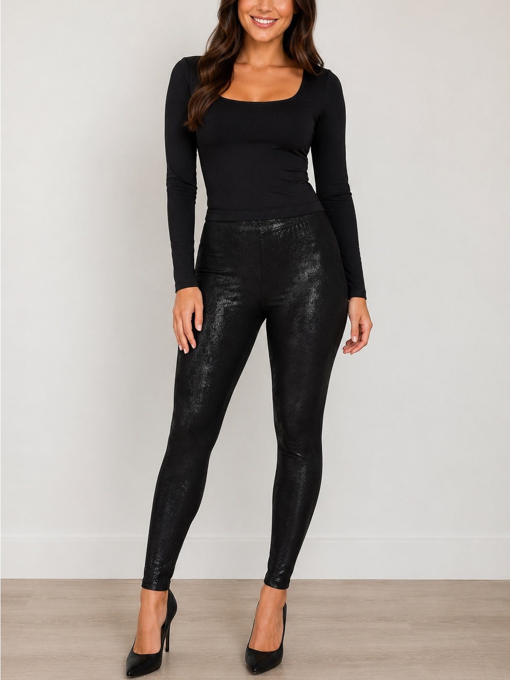 GB Black Shimmer Metallic Leggings Women’s Size Large Stretch Pull On Pants
